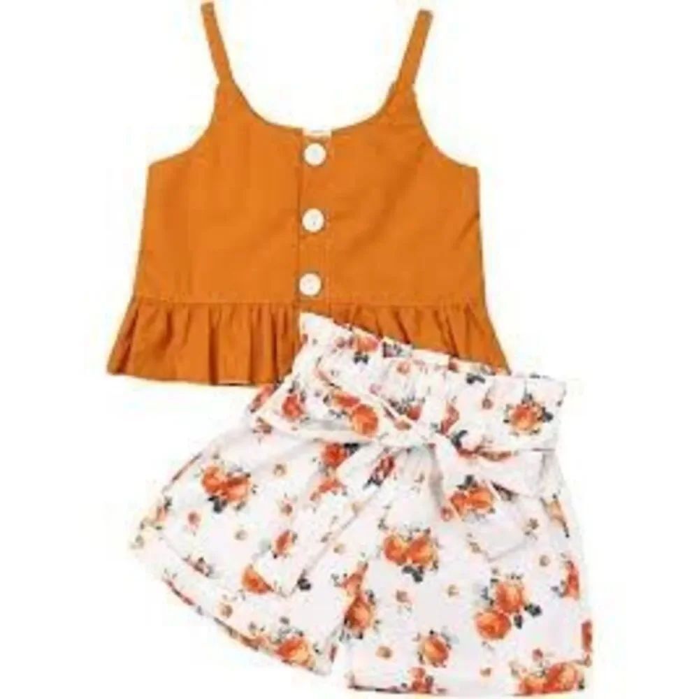 NWT Baby Girls Shishifang 2 Pc Floral Tie Waist Peplum Top Outfit - Sz 18-24 mo